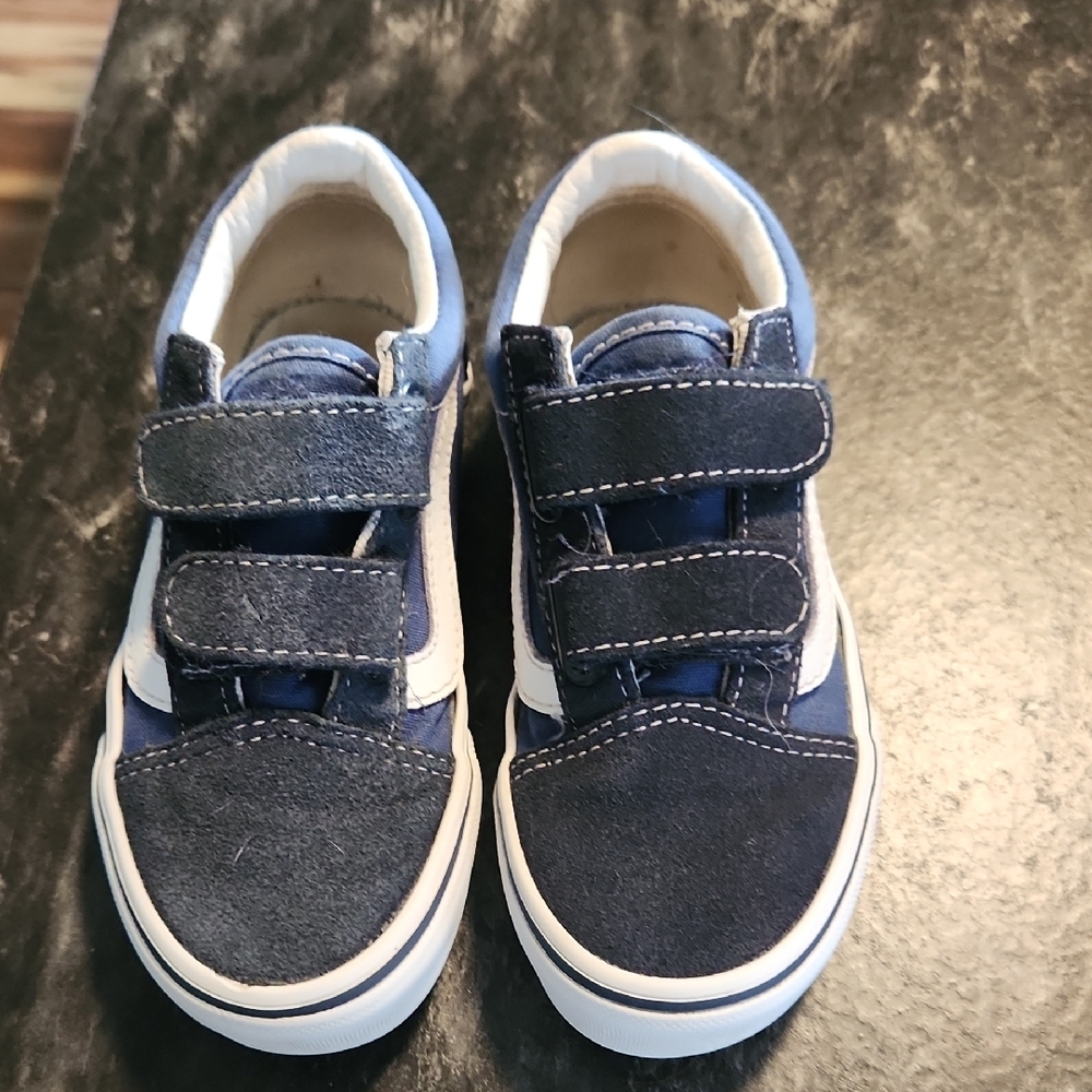 Blue and White Velcro Sneakers with Suede Finish